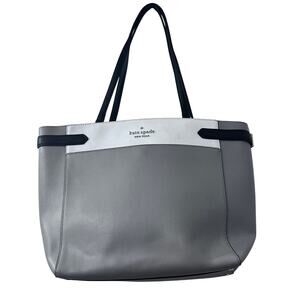 Kate Spade New York Colorblock Grey White Saffiano Leather Laptop Tote Handbag